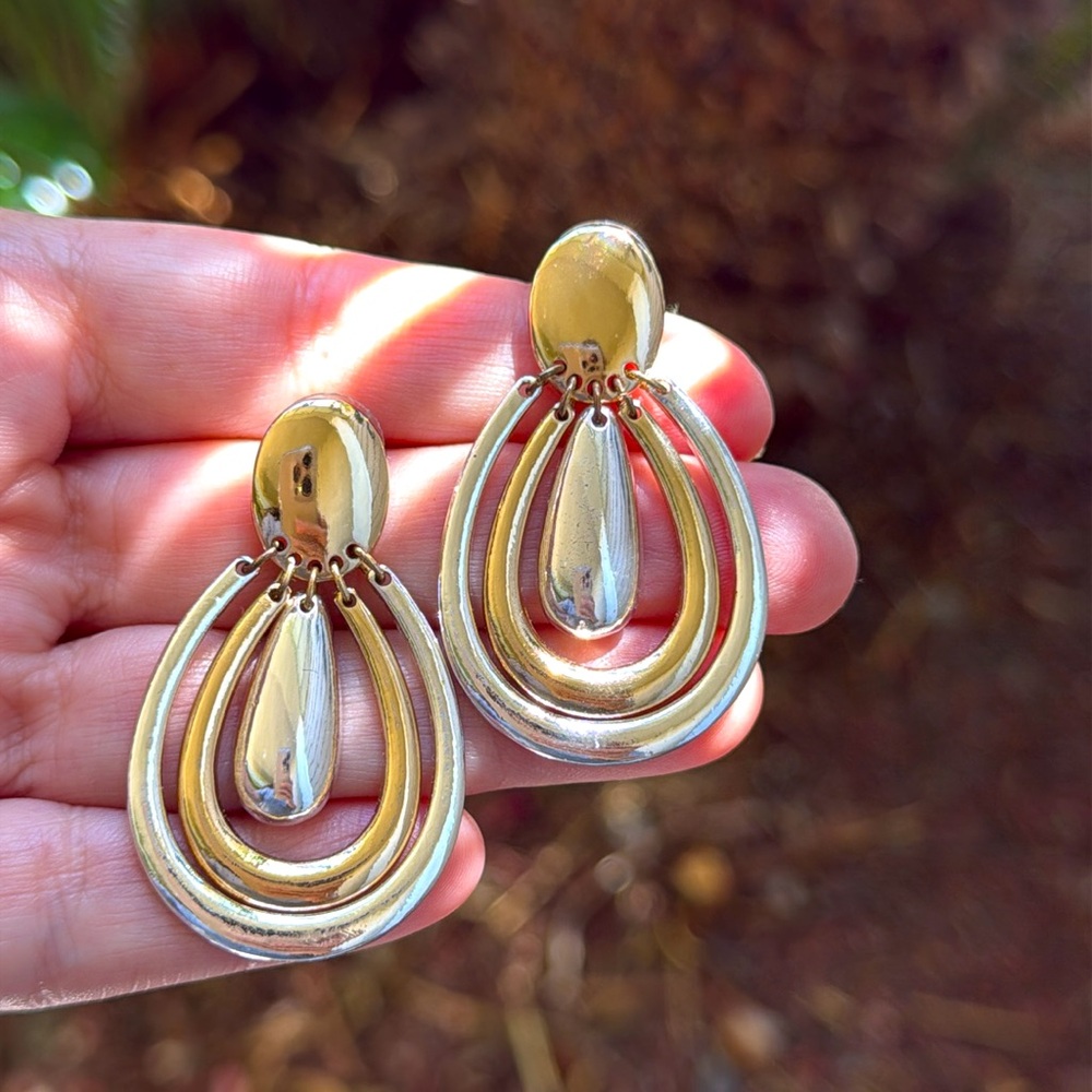 Elegant Gold and Silver Teardrop Earrings